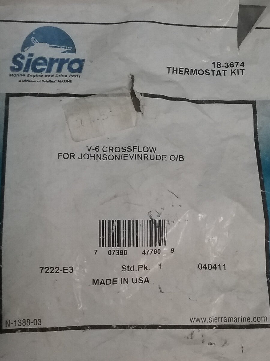 NEW SIERRA 18-3674 Thermostat Kit, 143 Degrees V-6 Crossflow incomplete KIT