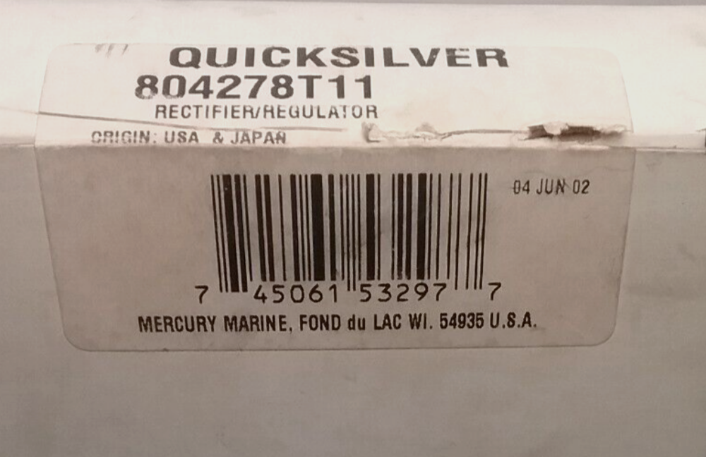 NEW QUICKSILVER 804278T11 RECTIFIER/REGULATATOR MERCURY MARINER OUTBOARD 75 90HP