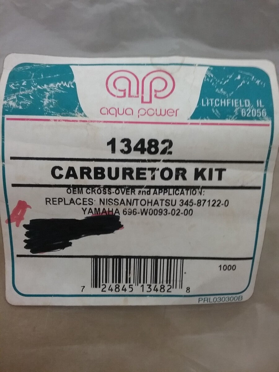 NEW AQUA POWER 13482 CARBURETOR REPAIR KIT YAMAHA 696-W0093-02-00 48-55HP