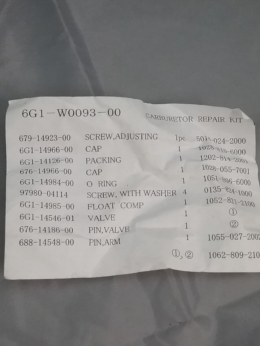 NEW YAMAHA 6G1-W0093-00 CARBURETOR REPAIR KIT Yamaha Outboard 3-8HP