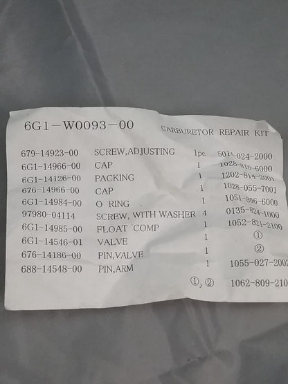 NEW YAMAHA 6G1-W0093-00 CARBURETOR REPAIR KIT Yamaha Outboard 3-8HP
