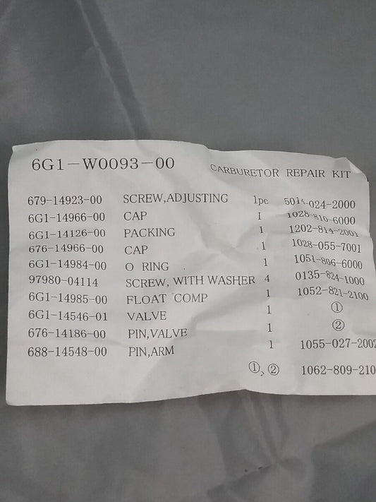 NEW YAMAHA 6G1-W0093-00 CARBURETOR REPAIR KIT Yamaha Outboard 3-8HP