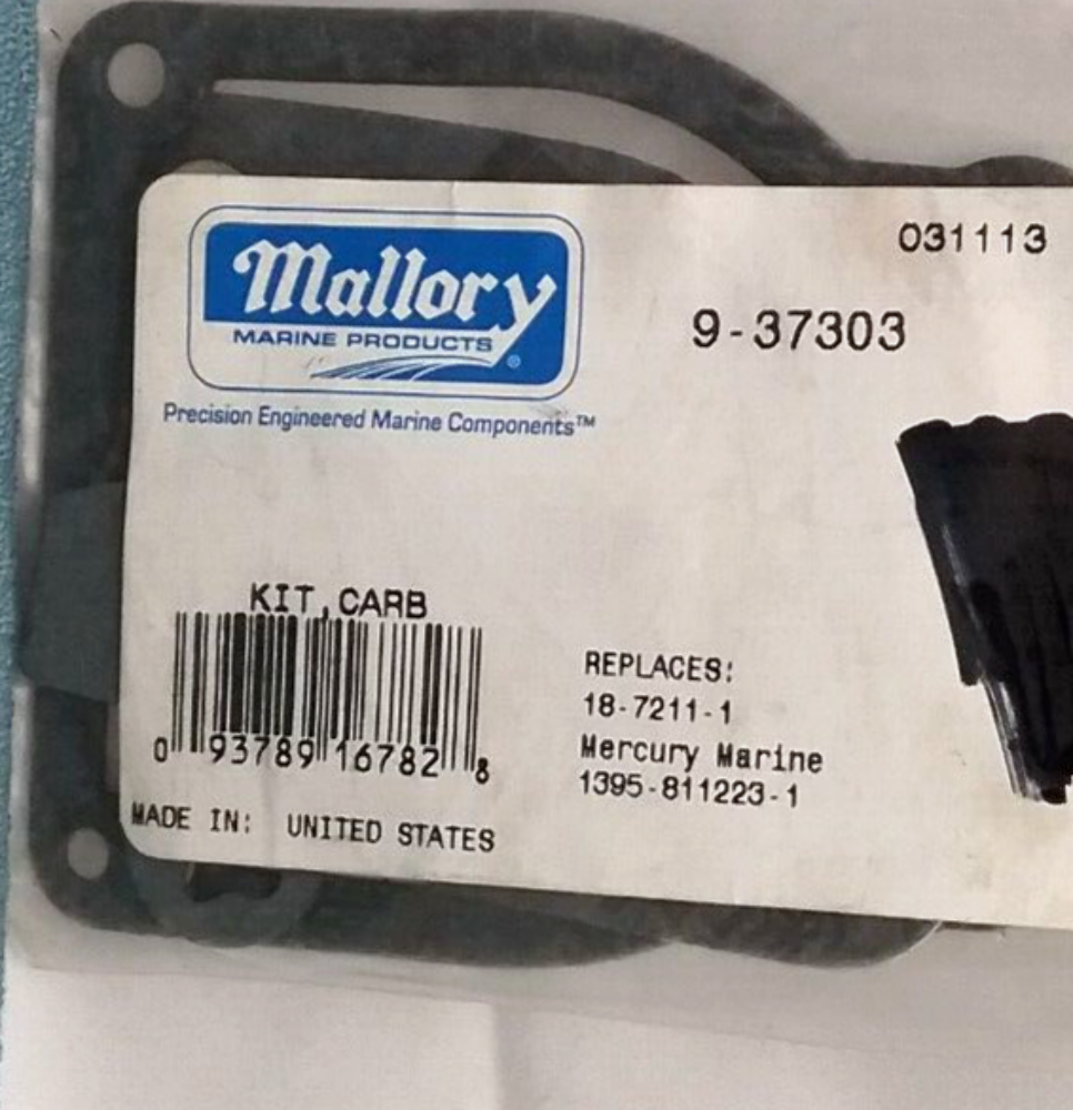 NEW MALLORY 9-37303 GASKET SET Carburetor Mercury 811223 Outboard 100, 115HP