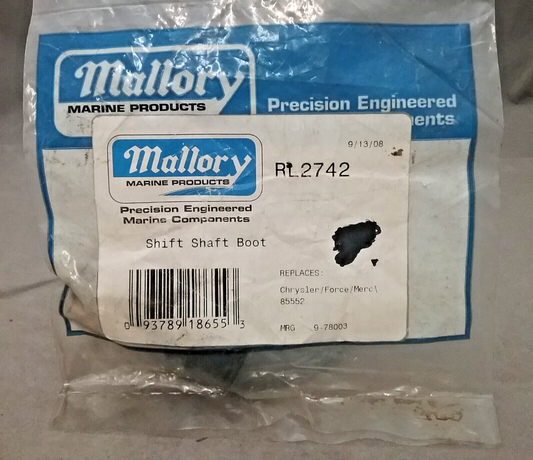 NEW MALLORY RL2742 SHIFT SHAFT BOOT MERCURY OUTBOARDS 20 25HP 18-2742 85552