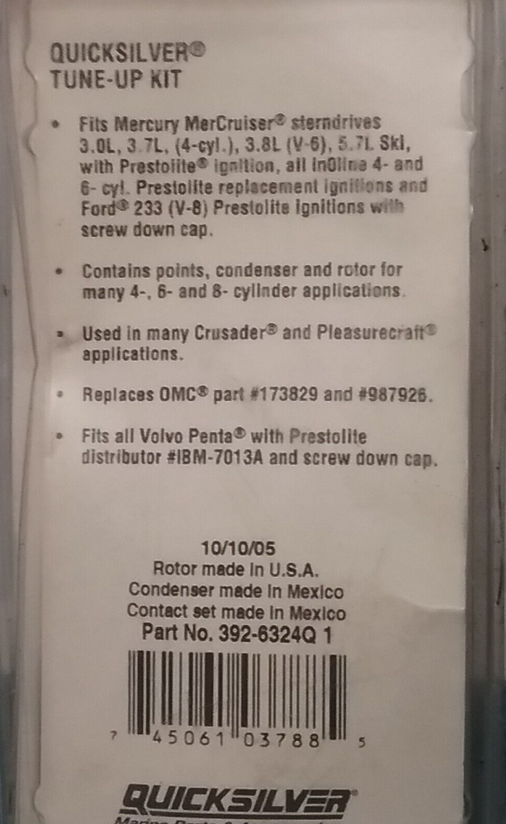 NEW QUICKSILVER 392-6324Q1 TUNE UP KIT MERCURY MARINE 392-9089T 3.0L-5.7L