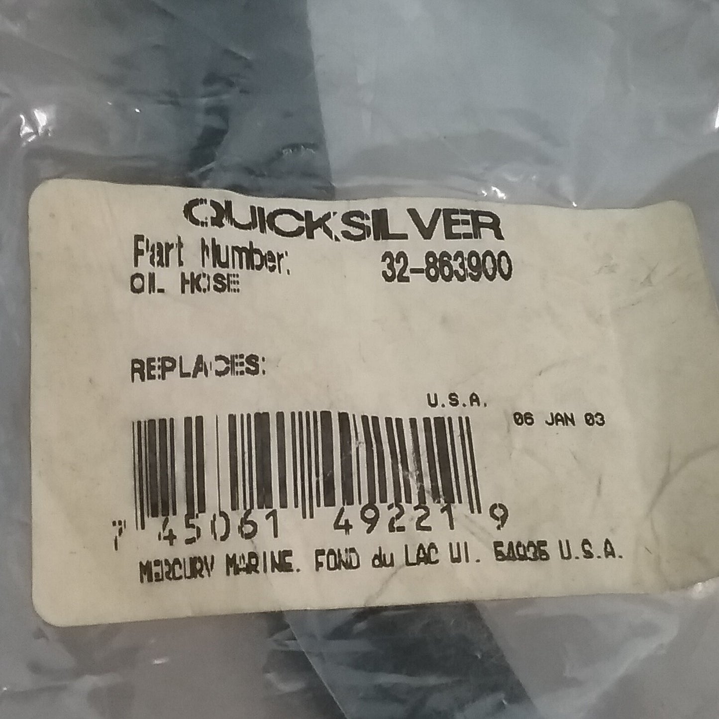 NEW QUICKSILVER 32-863900 HOSE-OIL Mercruiser V8 GM 8.1L, BROVO