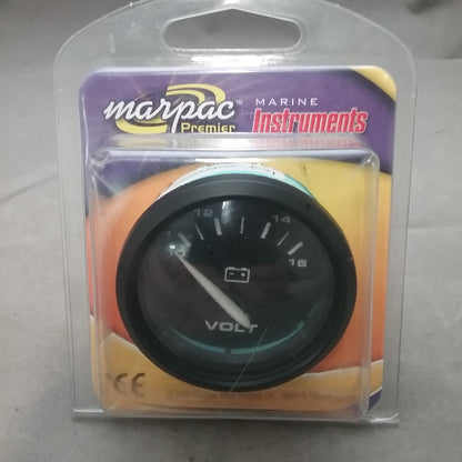 NEW MARPAC 7-2060 BATTERY GAUGE 2 INCH BLACK BEZEL 10-16V