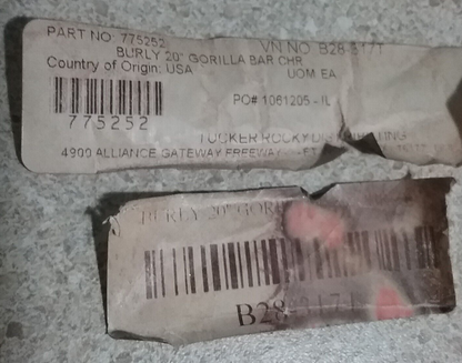 NEW BURLY BRAND B28-317T CHROME 20" 1.25" GORILLA BAR HARLEY REPLACEMENT