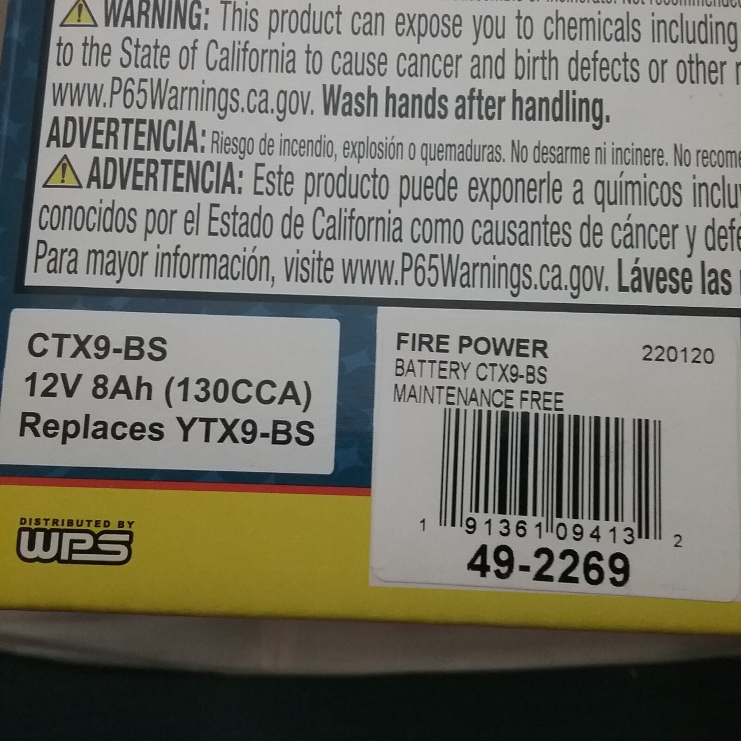NEW FIREPOWER CTX9-BS  BATTERY MOTORCYCLE HONDA KAWASAKI POLARIS WITH ACID PACK