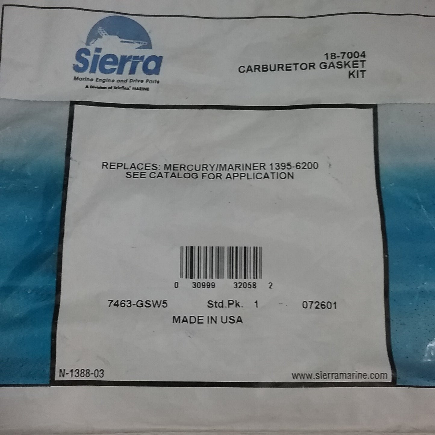 NEW SIERRA 18-7004 Carburetor Kit Mariner 1395-6200 Outboard 50-80HP
