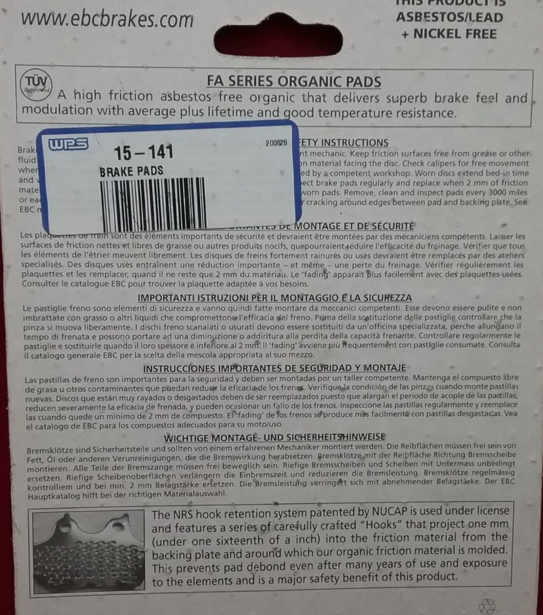 NEW EBC FA141 HIGH PERFORMANCE SINTERED BRAKE PADS