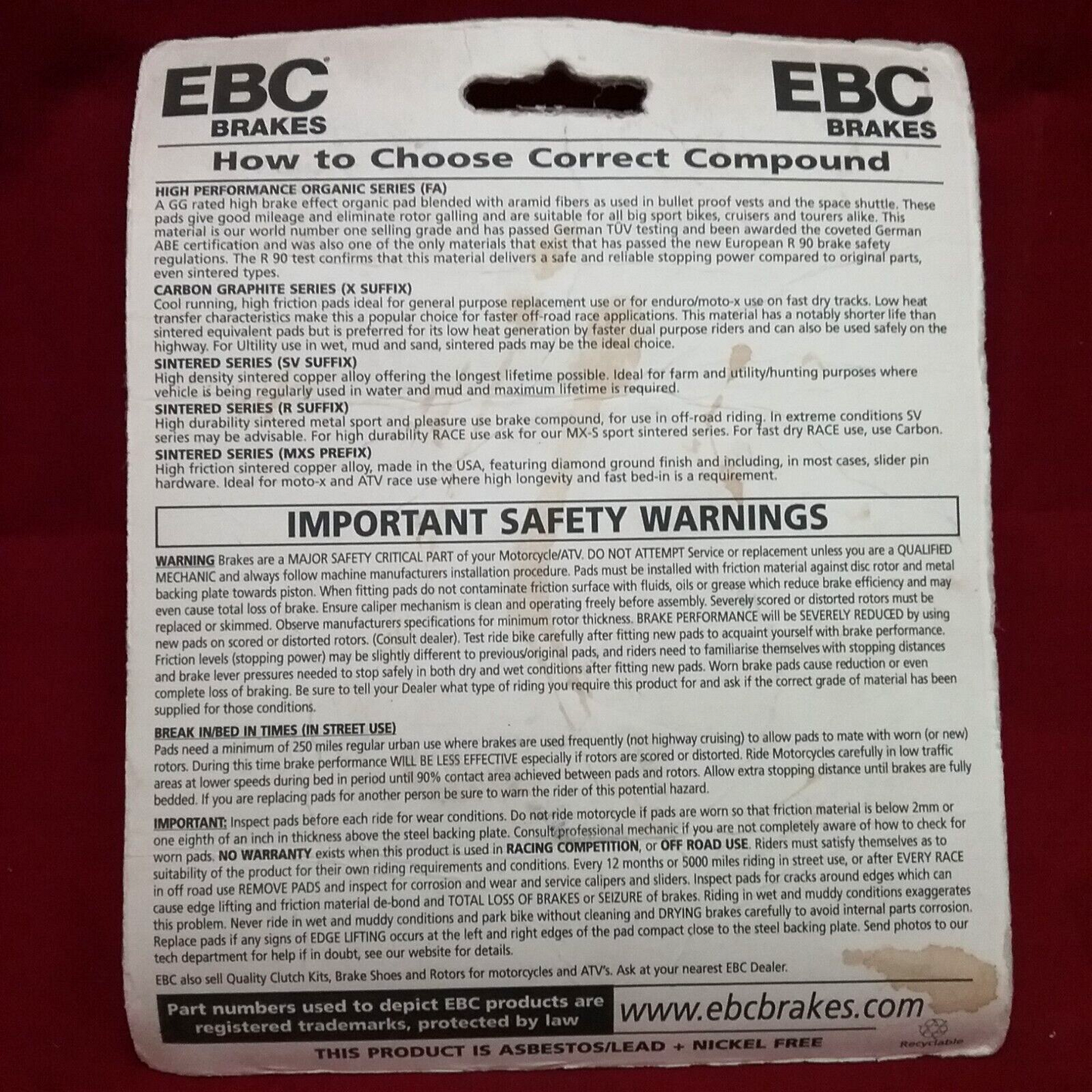 NEW EBC FA230X HIGH PERFORMANCE BRAKE PAD KAWASAKI KLX SUZUKI DRZ