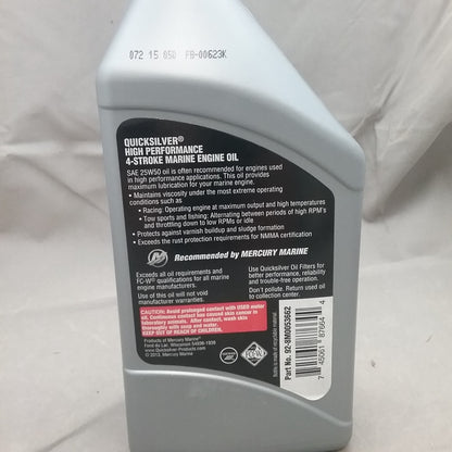 NEW QUICKSILVER 92-8M0053662 25W-50 SYNTHETIC BLEND 4-STROKE OIL ONE QUART