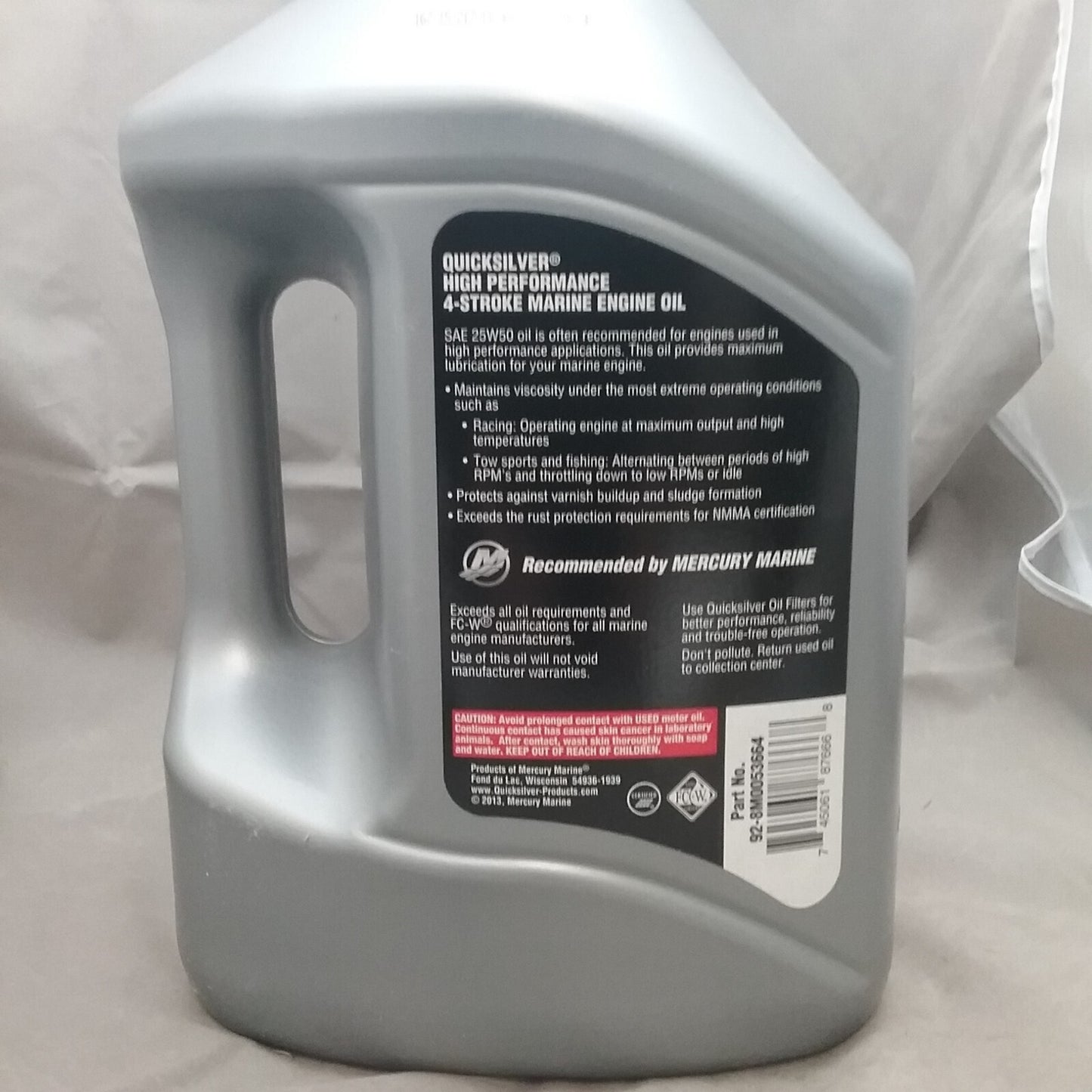 NEW QUICKSILVER 92-8M0053664 25W-50 SYNTHETIC BLEND 4-STROKE OIL ONE GALLON