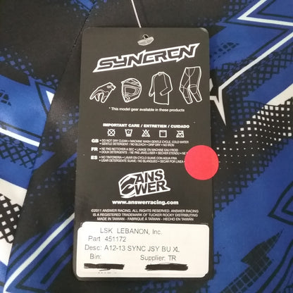 NEW ANSWER 451172 SHIRT LONG SLEEVE POLYESTER BLACK BLUE AND WHITE ADULT SIZE XL