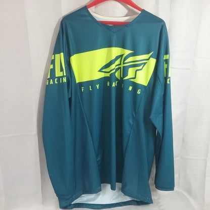 NEW FLY RACING 372-4212X SHIRT LONG SLEEVE POLYESTER TEAL AND YELLOW ADULT 2XL