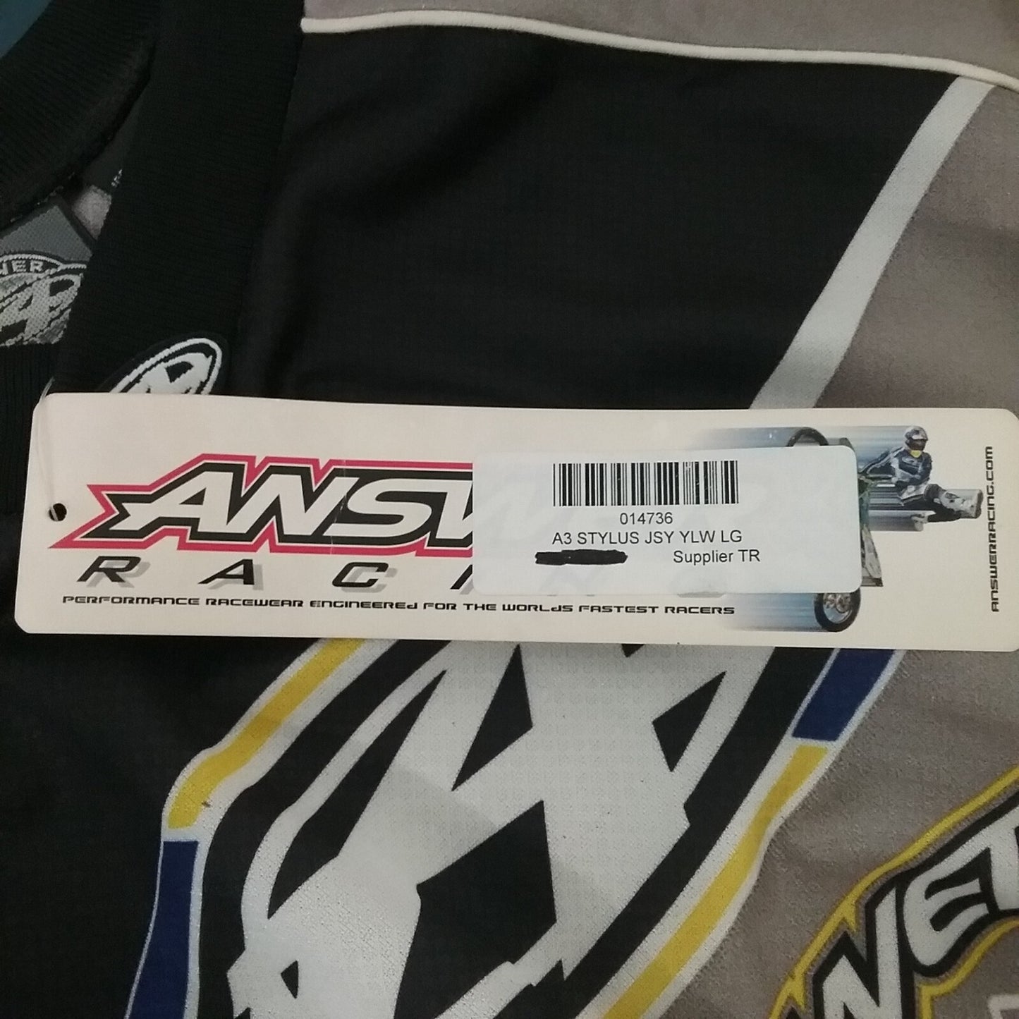 NEW ANSWER 014736 SHIRT LONG SLEEVE POLYESTER BLACK BLUE GREY AND YELLOW ADULT L