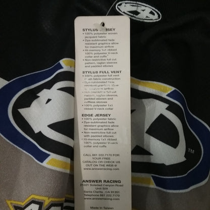 NEW ANSWER 014736 SHIRT LONG SLEEVE POLYESTER BLACK BLUE GREY AND YELLOW ADULT L