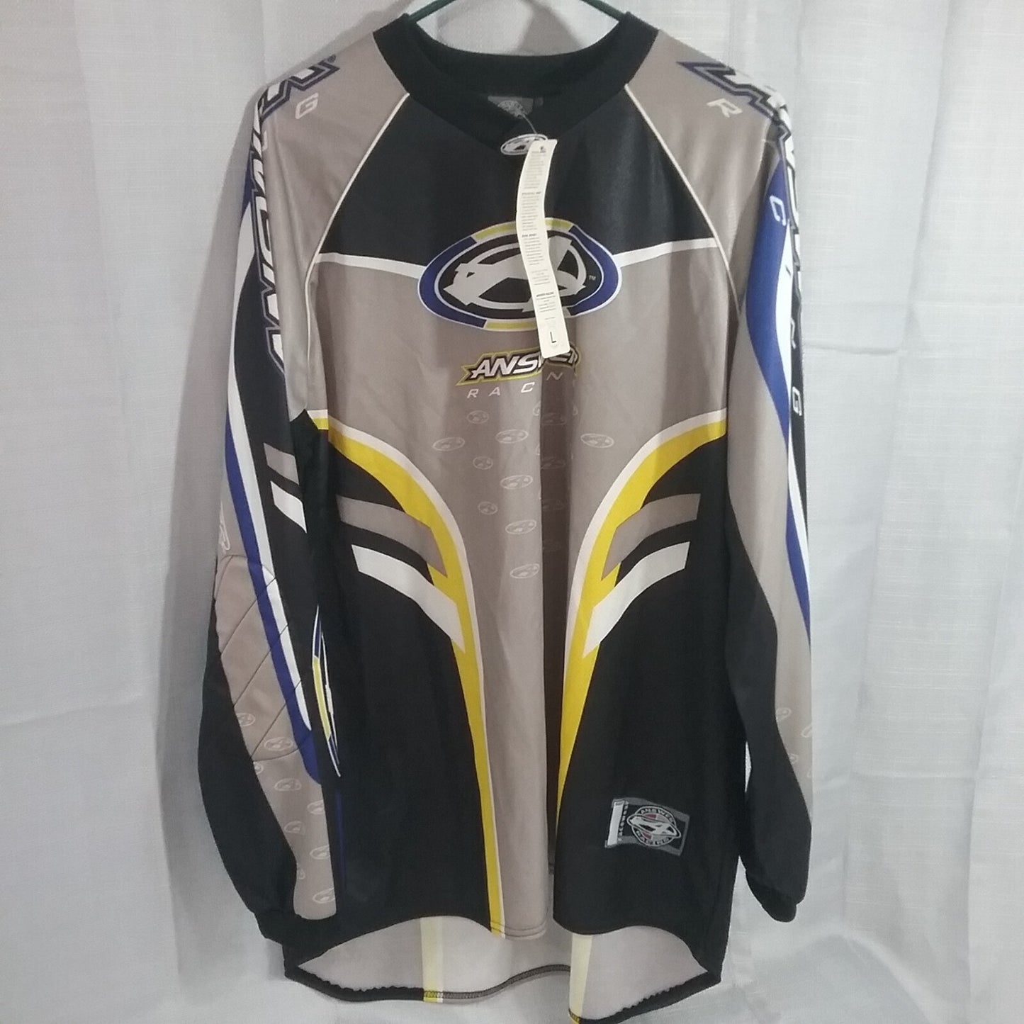 NEW ANSWER 014736 SHIRT LONG SLEEVE POLYESTER BLACK BLUE GREY AND YELLOW ADULT L