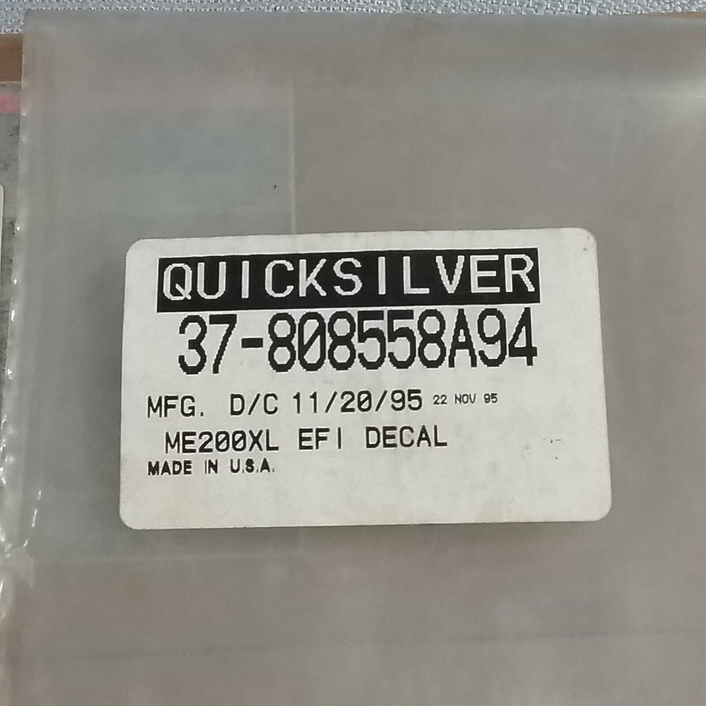 NEW QUICKSILVER 37-808558A94 ME200XL EFI DECAL Mercury 150-200HP