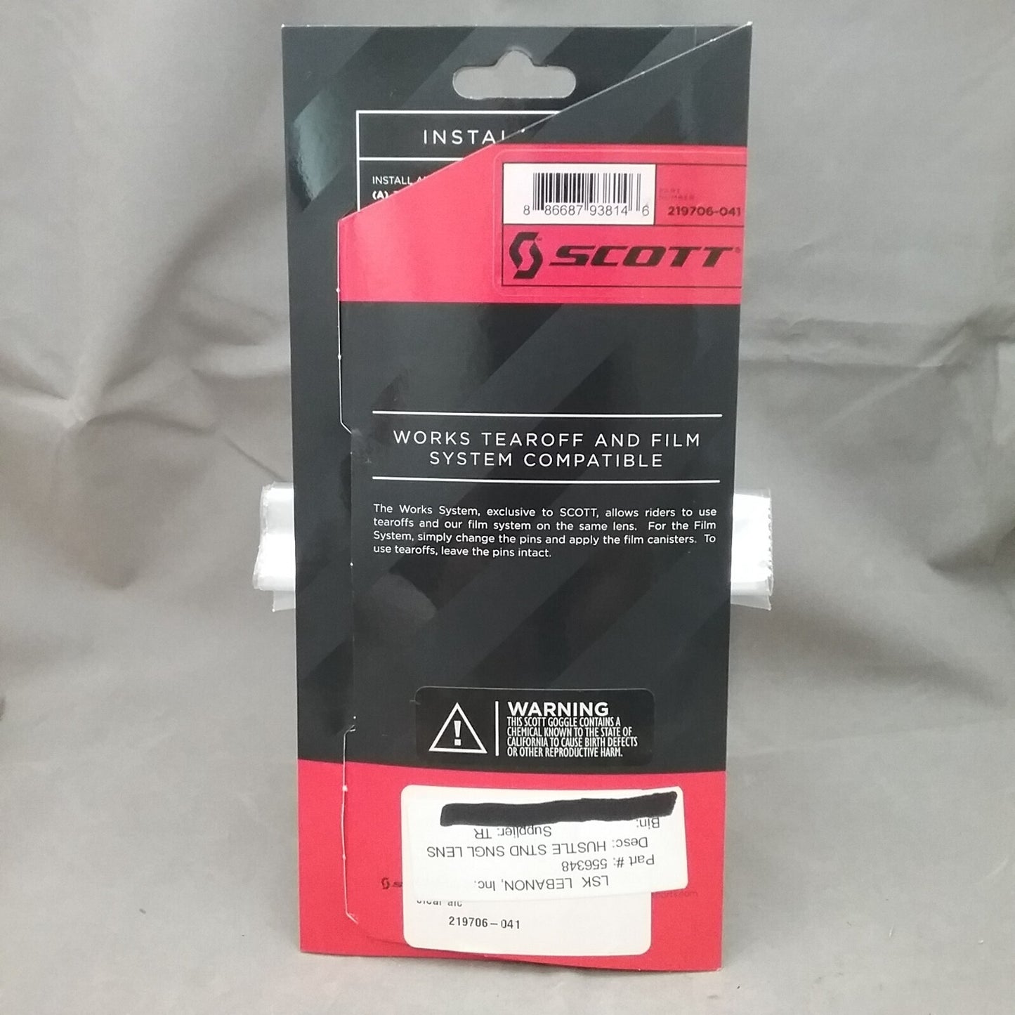 NEW SCOTT 219706-041 GOGGLE FOG FREE LENSE HUSTLE SERIES