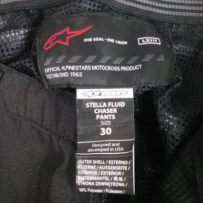 NEW ALPINESTAR 3752422 RIDING PANTS  BLACK AND PINK SIZE 30 STELLA FLUID CHASER