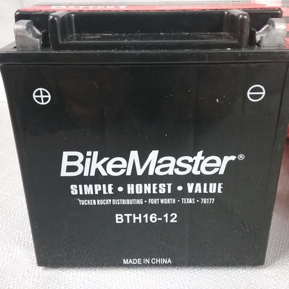 NEW BIKEMASTER BTH16-12 BATTERY MOTORCYCLE 8.1" L x 5.1" W x 6.5" H W/ ACID PACK