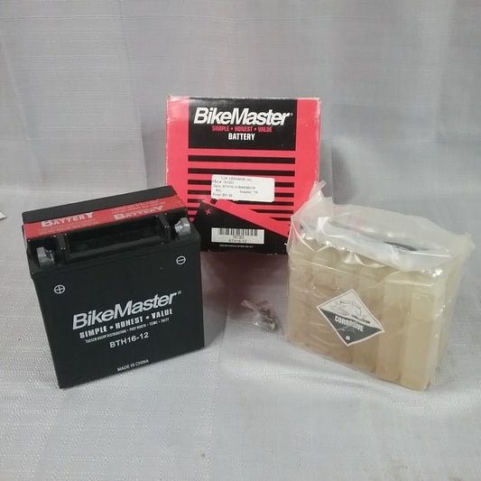 NEW BIKEMASTER BTH16-12 BATTERY MOTORCYCLE 8.1" L x 5.1" W x 6.5" H W/ ACID PACK