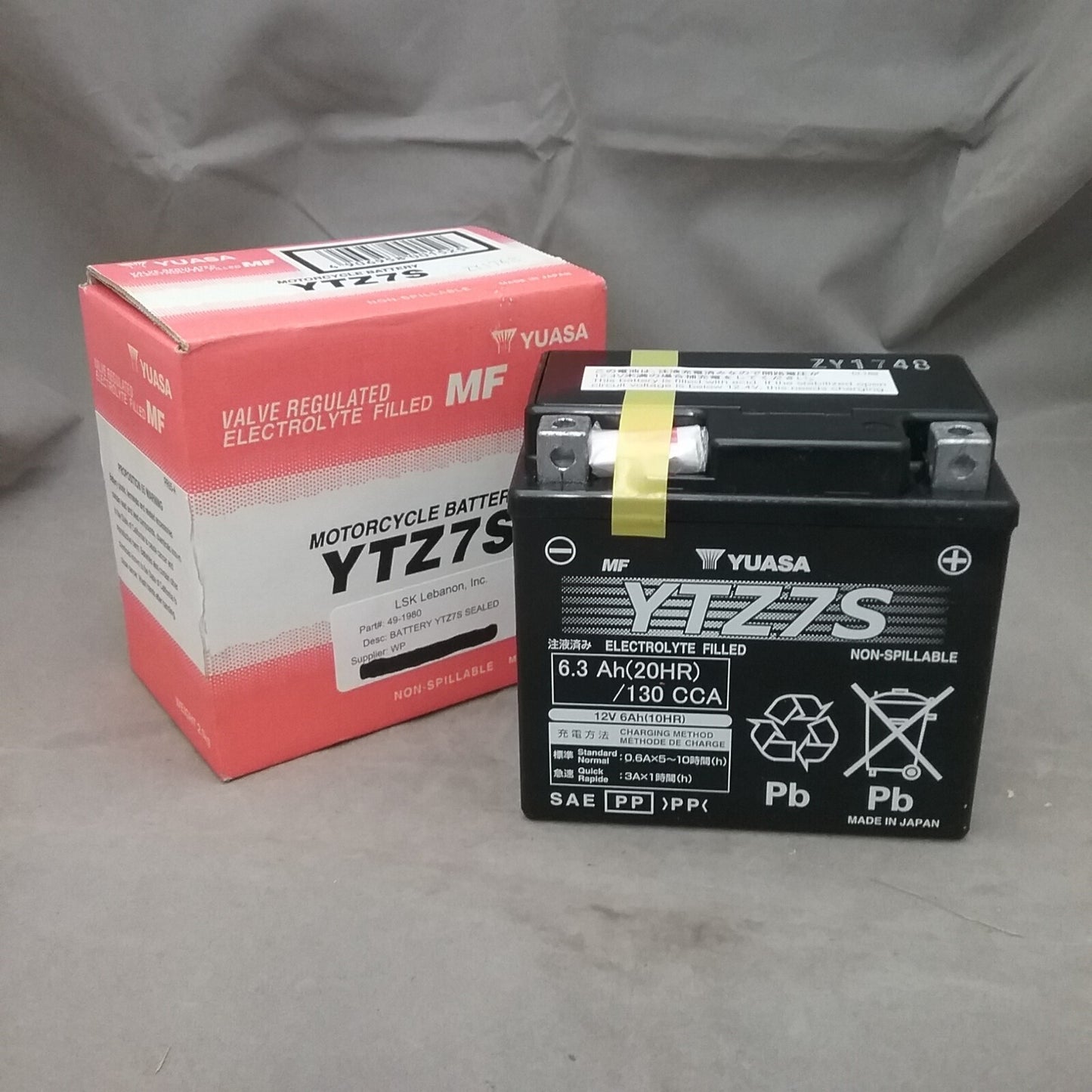 NEW YUASA YTZ7S BATTERY MOTORCYCLE 4.4375X2.75X4.125 12V 130CCA SEALED