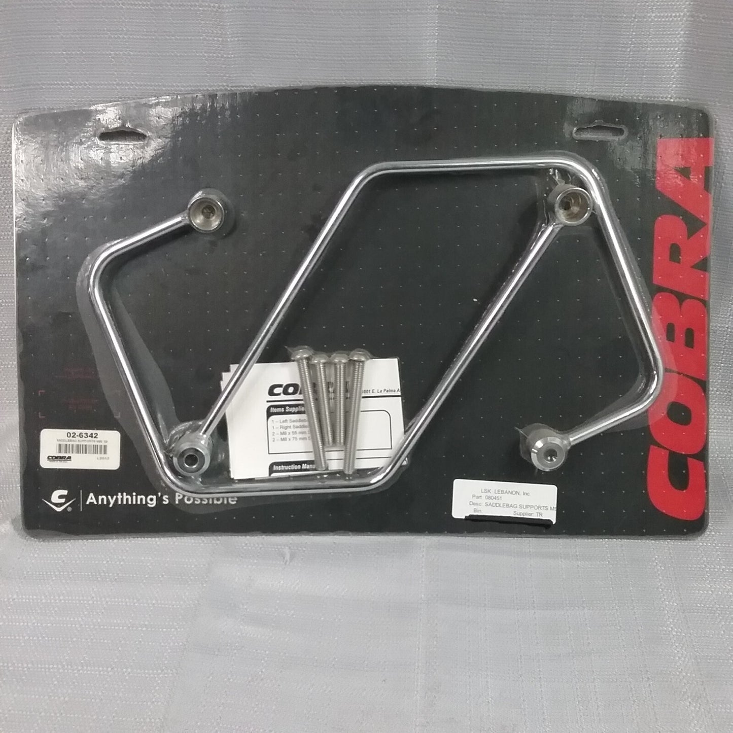 NEW COBRA 02-6342 SUPPORT CHROMED SUPPORT KIT FOR SADDLEBAGS