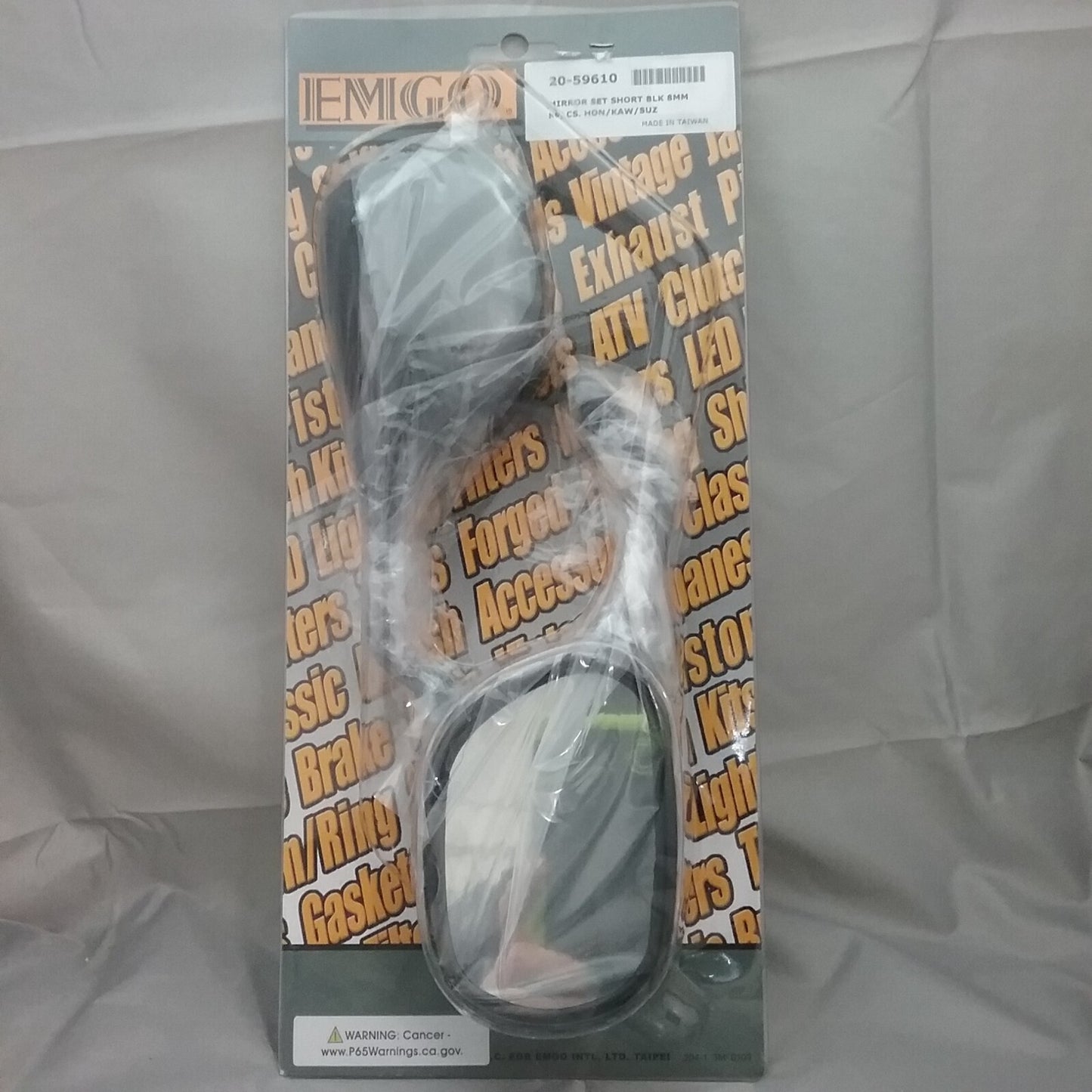 NEW EMGO 20-59610 SHORT MINI SCOOTER MIRROR SET 8MM BLACK HONDA SUZUKI KAWASAKI