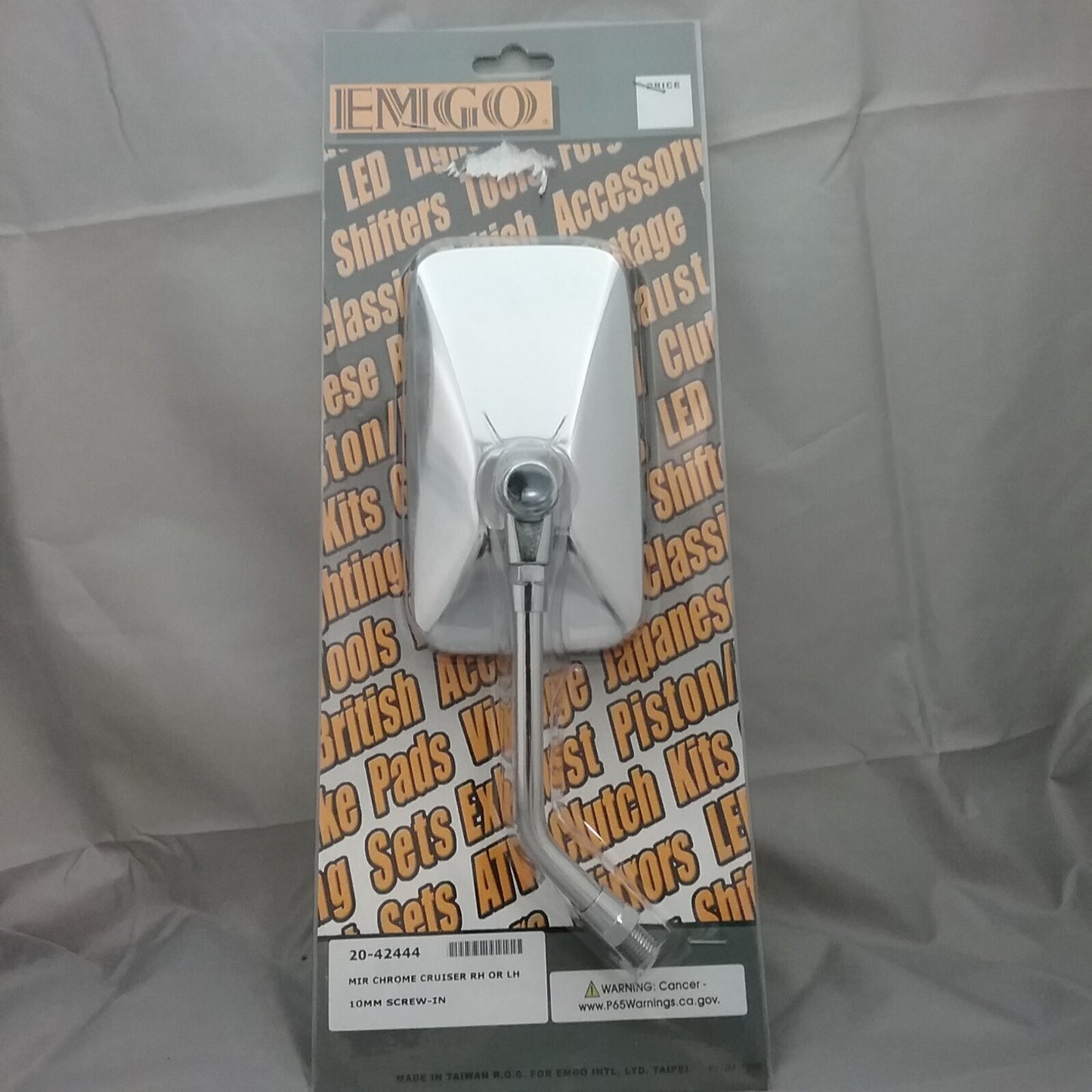 NEW EMGO 20-42444 MIRROR CHROME CRUISER RH OR LH 10MM CSREW-IN
