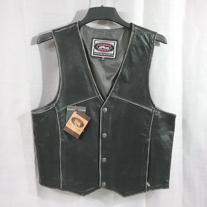 NEW RIVER ROAD 09-3919 RAMBLER DISTRESSED LEATHER VEST SZ 44 SNAP FRONT