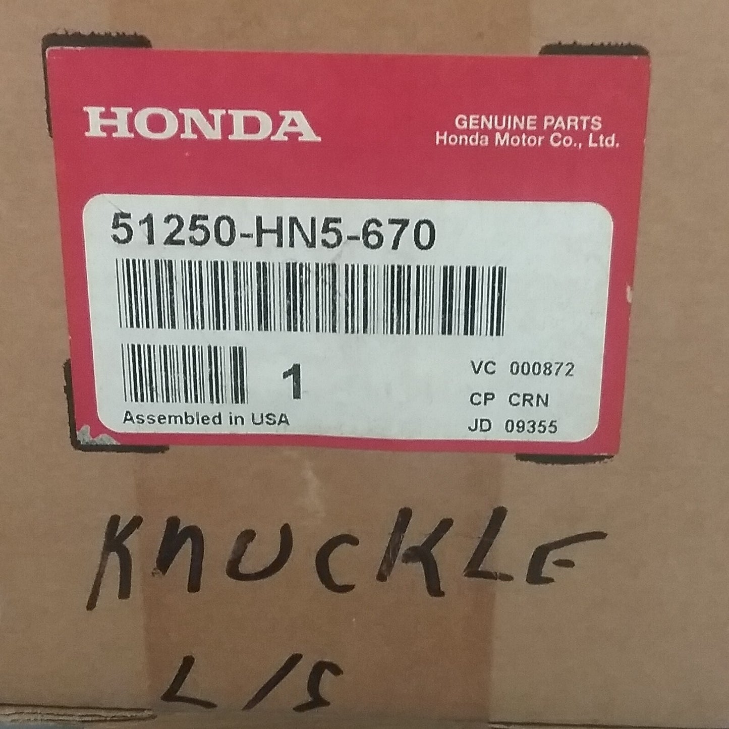 NEW GENUINE HONDA 51250-HN5-670 KNUCKLE ASSEMBLY, LEFT 2000-2006