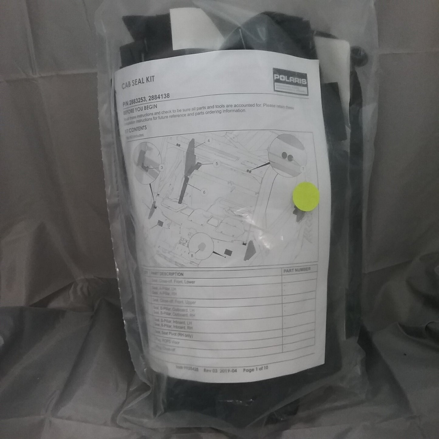 NEW GENUINE POLARIS 2883253 K-ACCY, CAB SEAL, 2P, ZS