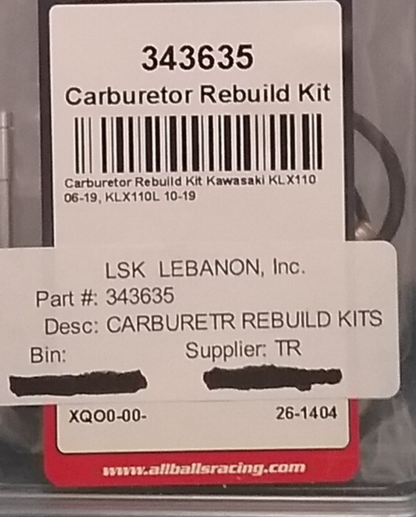 NEW GENUINE ALL BALLS RACING 26-1404 CARBURETOR REBUILD KIT