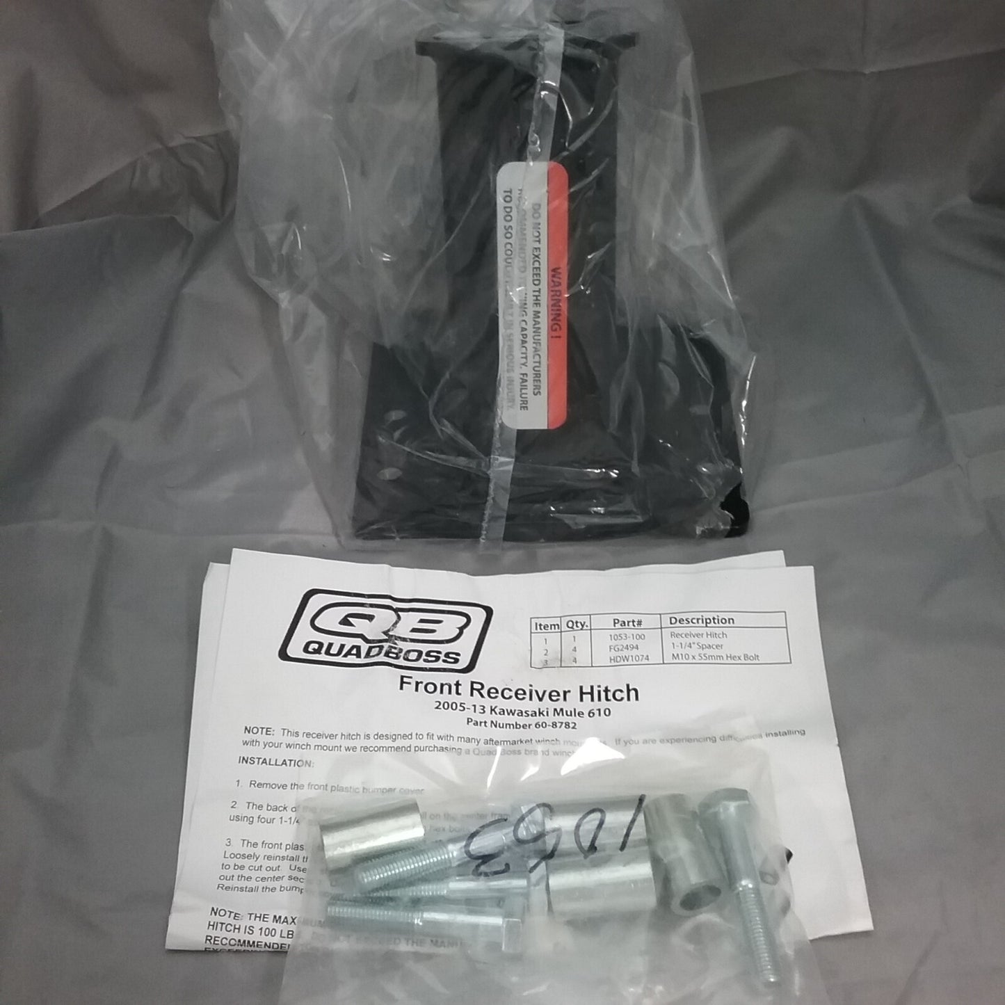 NEW QUADBOSS 60-8782 FRONT RECEIVER HITCH KAWASAKI MULE 610 2005-13