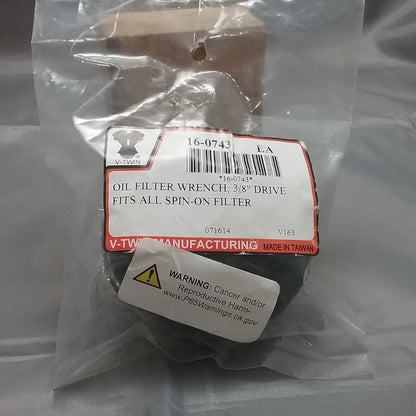 NEW V-TWIN 16-0743 OIL FILTER WRENCH, 3/8" DRIVE FITS ALL SPIN-ON FILTERS
