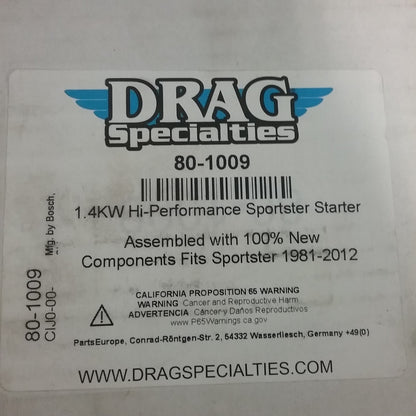 NEW DRAG SPECIALITIES 80-1009 1.4KW HI-PERFORMANCE SPORTSTER STARTER
