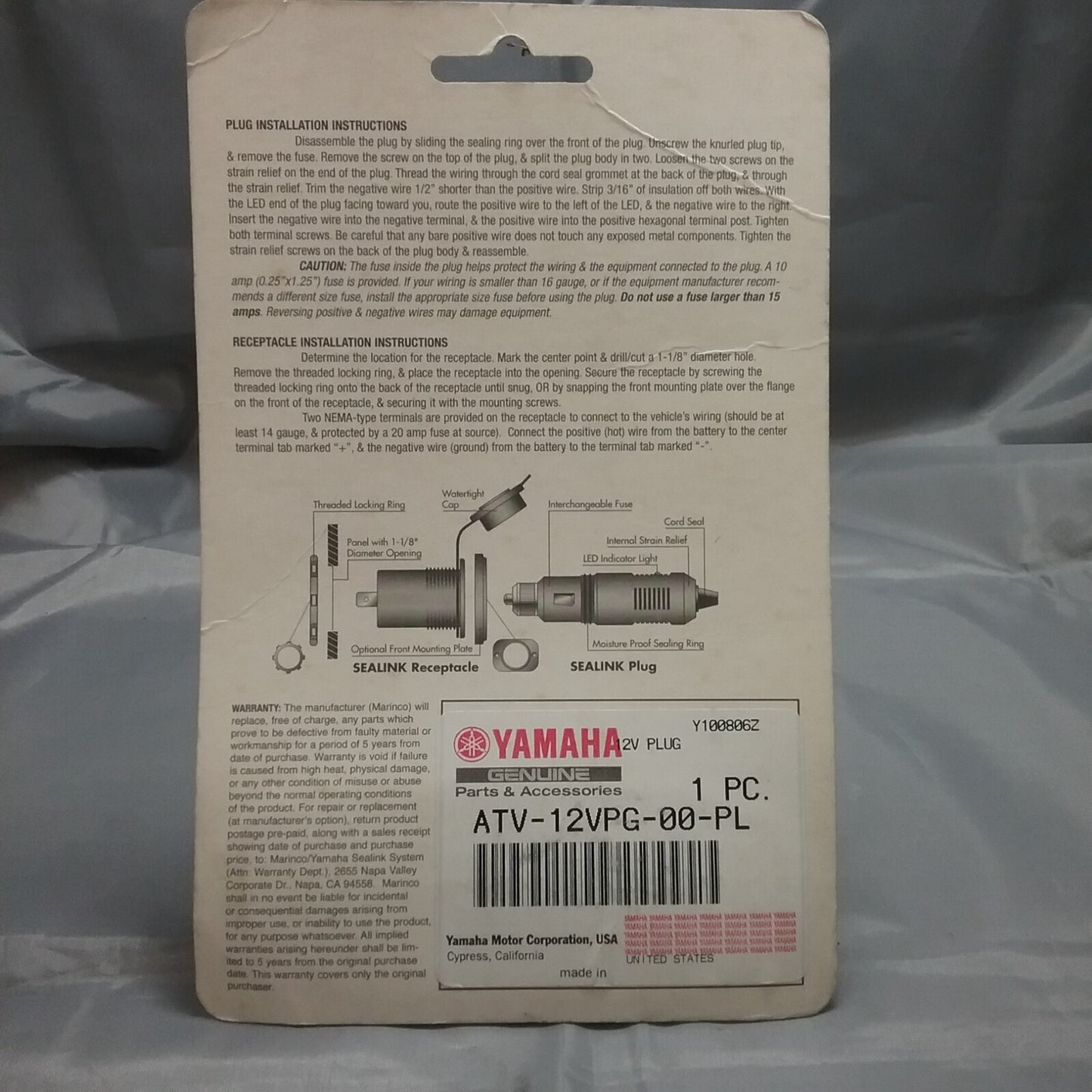 NEW GENUINE YAMAHA ATV-12VPG-00-PL DELUXE 12V PLUG REPLACEMENT