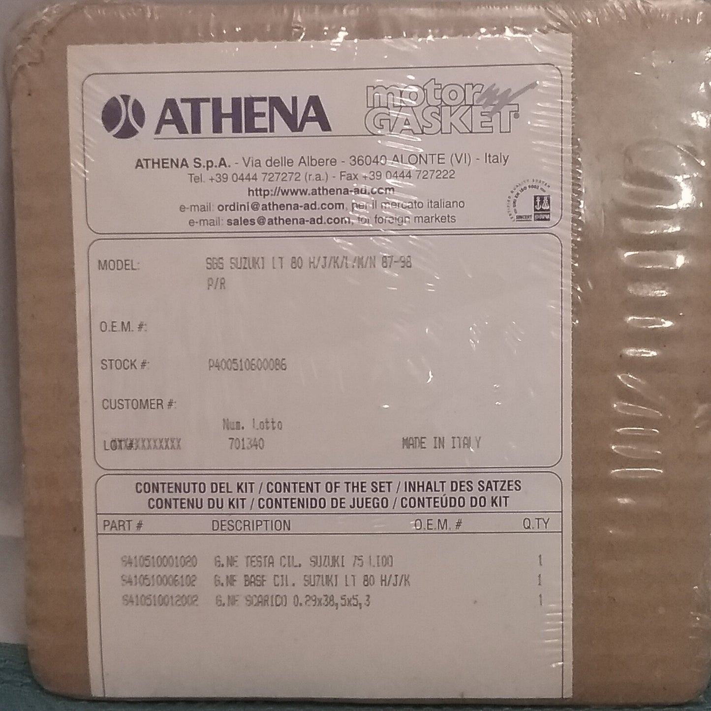 NEW ATHENA 400510600086 TOP-END GASKET KIT