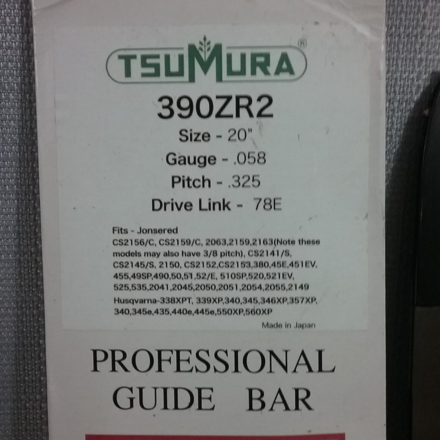 NEW TSUMURA 390ZR2 20" Guide Bar: Pro Replaceable Tip: .325 x .058 x 78D.L.