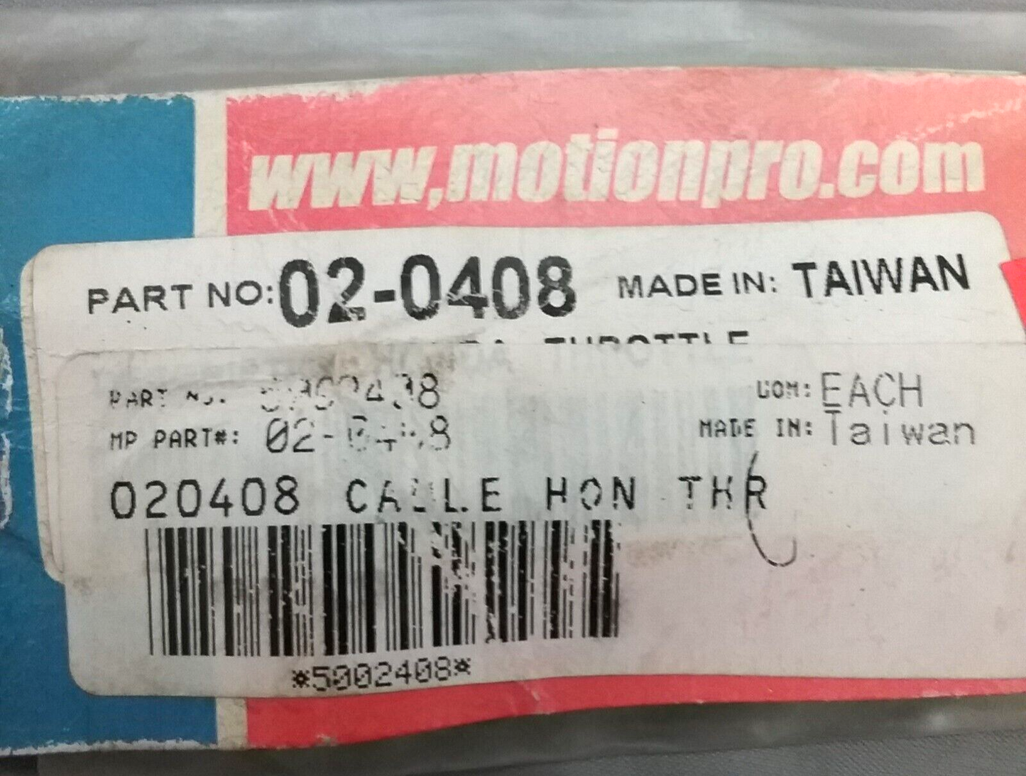 NEW MOTION PRO 02-0408, THROTTLE CABLE, REPLACES HONDA
