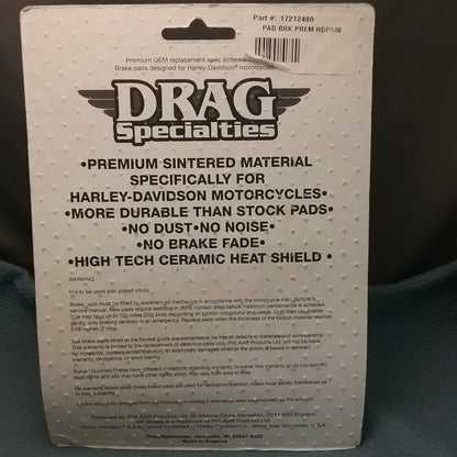 NEW DRAG SPECIALTIES 1721-2480 BRAKE PADS, SINTERED HARLEY/BUELL HDP948