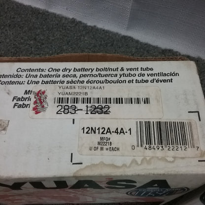 NEW YUASA 12N12A-4A-1 12V  BATTERY, ACID NOT INCLUDED REPLACES YUAM2221B