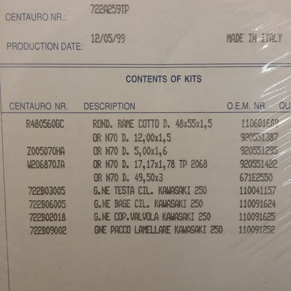 NEW CENTAURO 722A259TP / 412138 TOP-END GASKET KAWSAKI TECATE KXF/KSF250 87-91