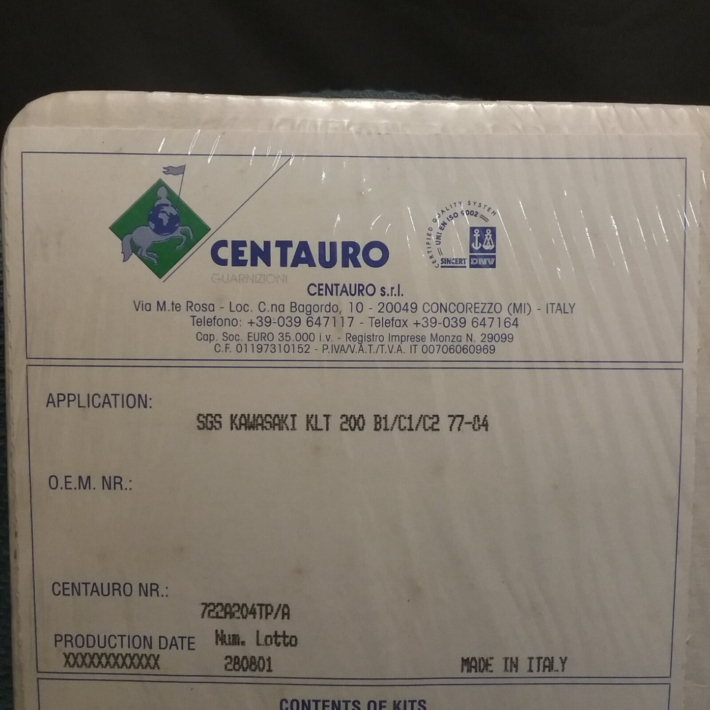 NEW CENTAURO 722A204TP /412136 TOP-END GASKET ST KAW KLT200 77-84