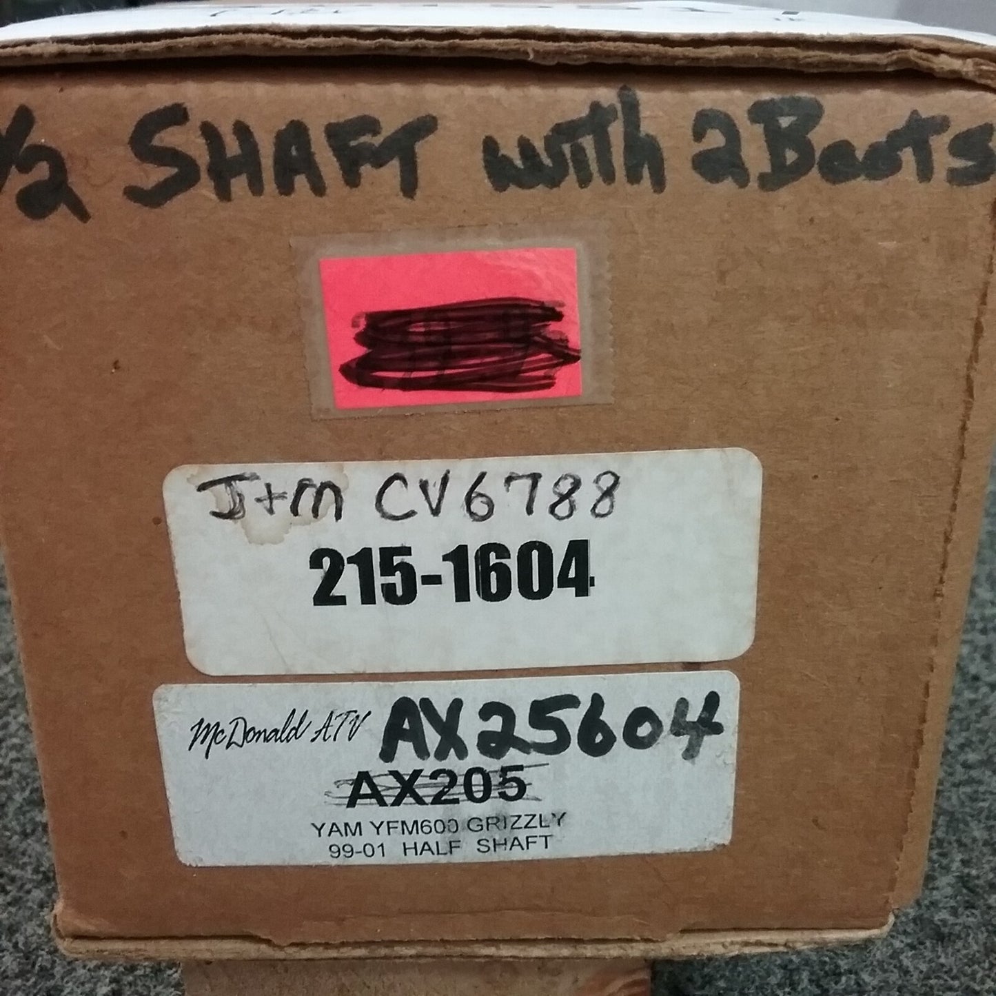 NEW WIDE OPEN CV6788 / 215-1604 1/2 SHAFT WITH BOOTS