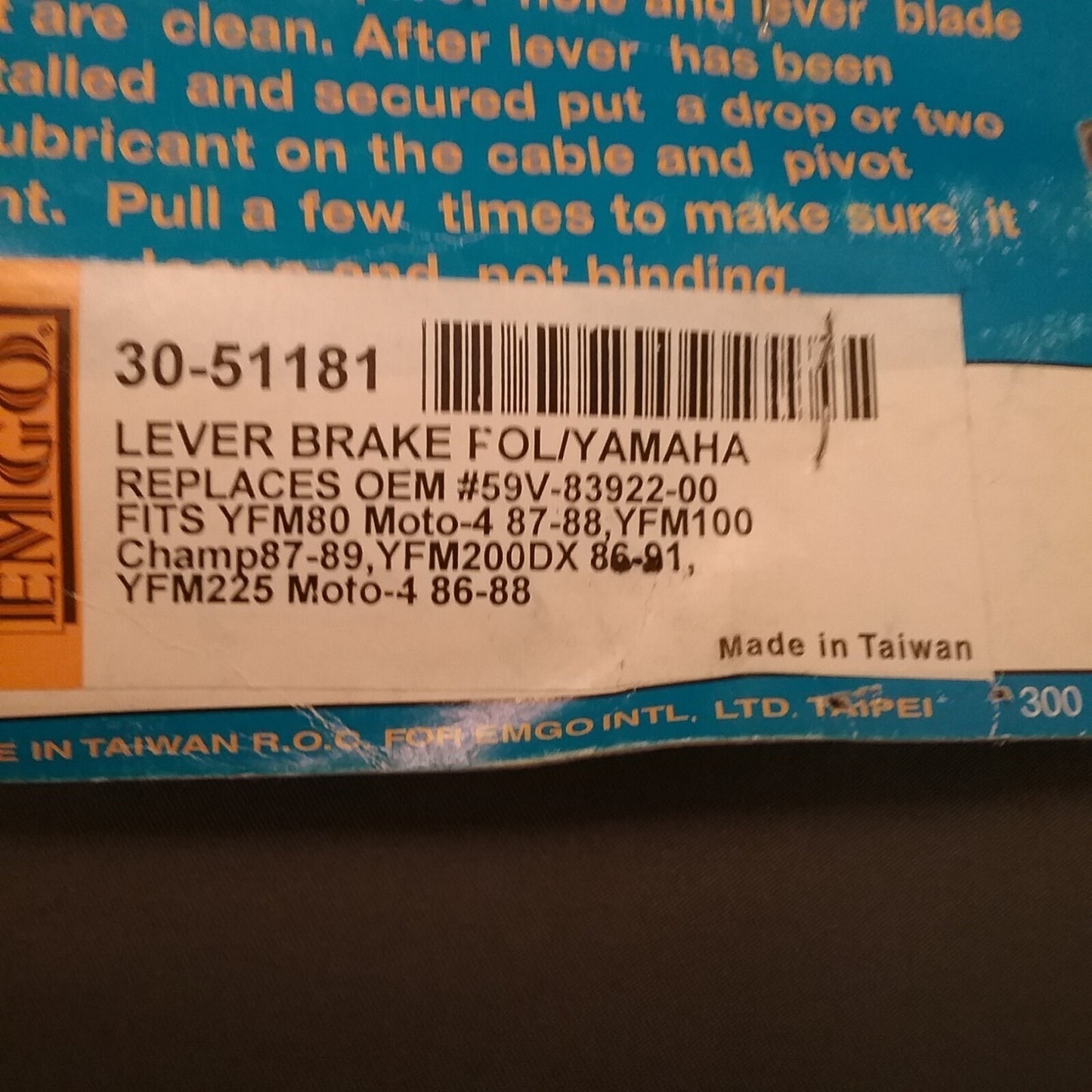 NEW EMGO 30-51181 LEVER 2 YAMAHA 59V-83922-00 Moto-4 86-13