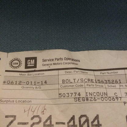 NEW GENUINE GM 15635261 Bolt/Screw, Auxiliary Drive Gear Bearing Retainer